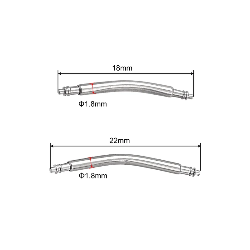 18mm 22mm Curved Spring Bar Pins 1.8mm Dia Metal Watch Band Link Pin 20pcs