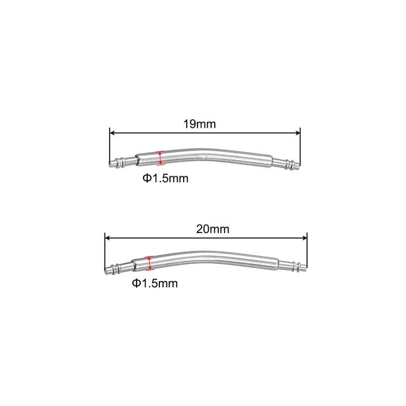 19mm 20mm Curved Spring Bar Pins 1.5mm Dia Metal Watch Band Link Pin 20pcs