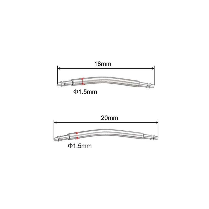 18mm 20mm Curved Spring Bar Pins 1.5mm Dia Metal Watch Band Link Pin 20pcs