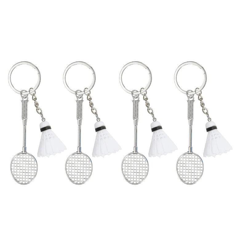 4Pcs Badminton Keychain, Badminton Lover Sports Key Chain Pendant, White
