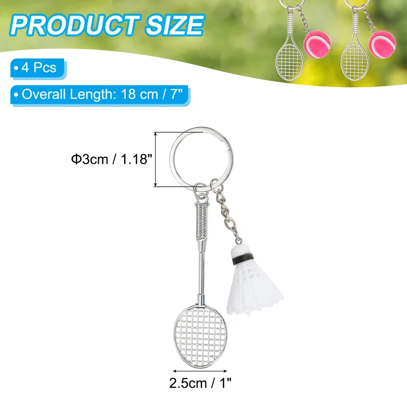 4Pcs Badminton Keychain, Badminton Lover Sports Key Chain Pendant, White