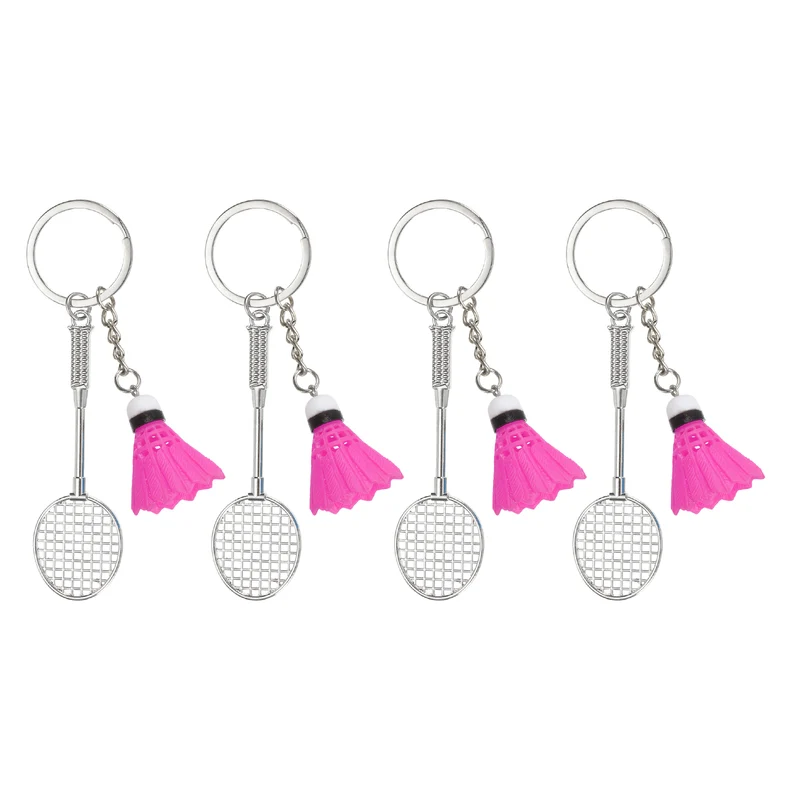 4Pcs Badminton Keychain, Badminton Lover Sports Key Chain Pendant, Rose Red