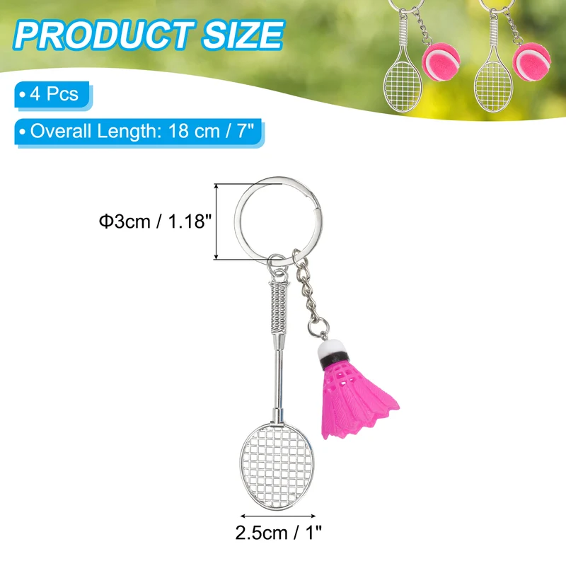 4Pcs Badminton Keychain, Badminton Lover Sports Key Chain Pendant, Rose Red