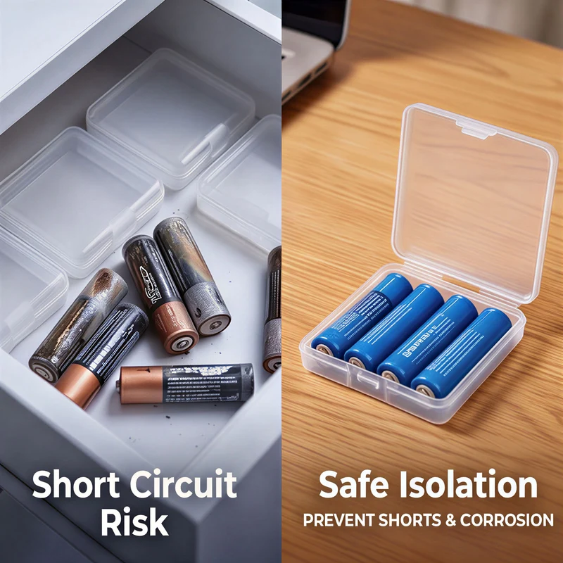 4Pcs 4 x AA/AAA Battery Organizer Clear Storage Case Holder, 6.5x6.5x2cm