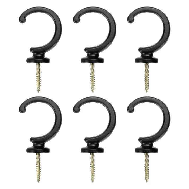 6Pcs Curtain Holdbacks Wall Mounted Zinc Alloy Drapery Tiebacks Hooks Black