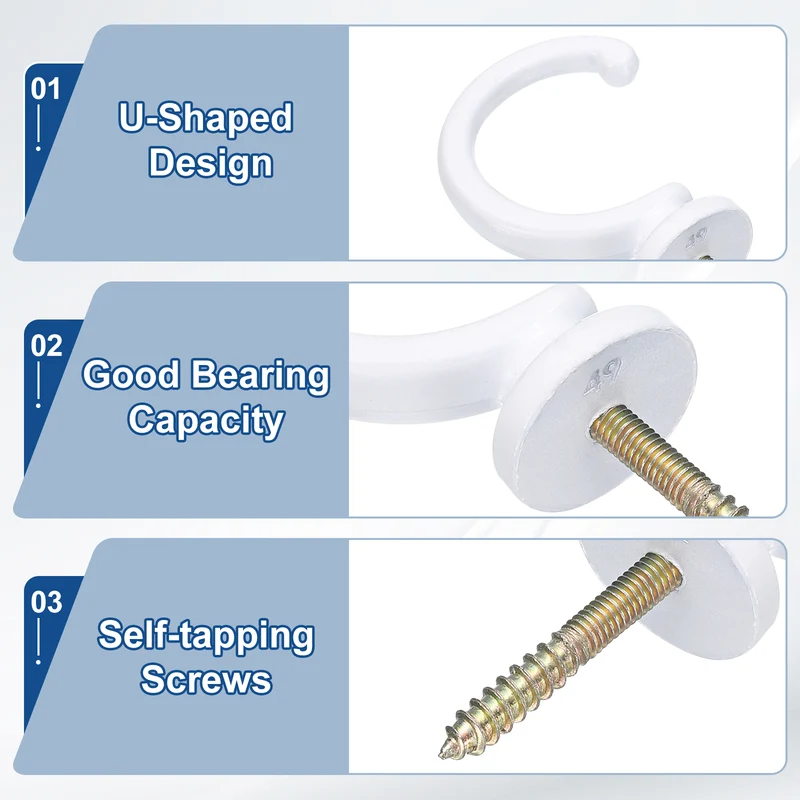 6Pcs Curtain Holdbacks Wall Mounted Zinc Alloy Drapery Tiebacks Hooks White