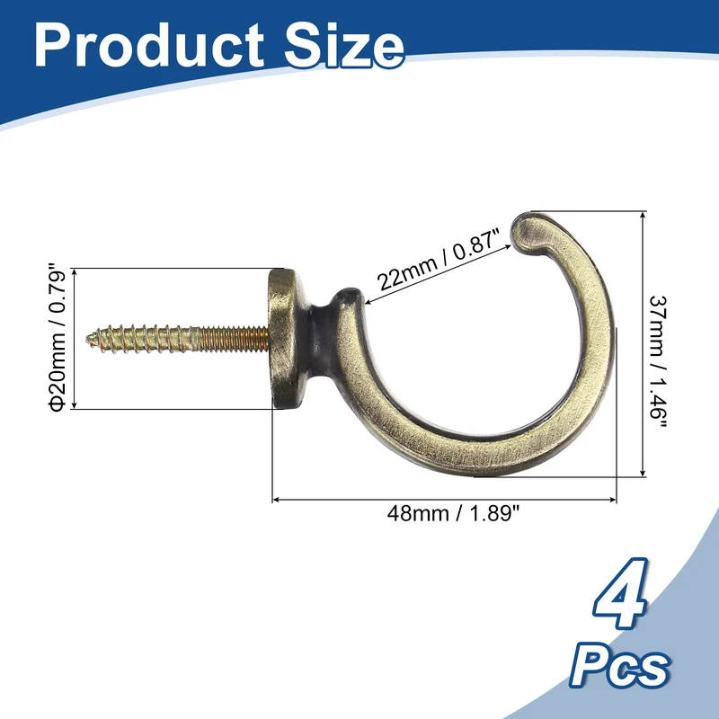 4Pcs Curtain Holdbacks Wall Mounted Zinc Alloy Drapery Tiebacks Hooks Bronze