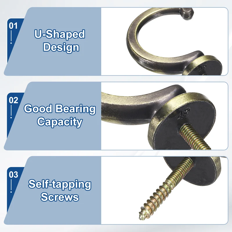 4Pcs Curtain Holdbacks Wall Mounted Zinc Alloy Drapery Tiebacks Hooks Bronze