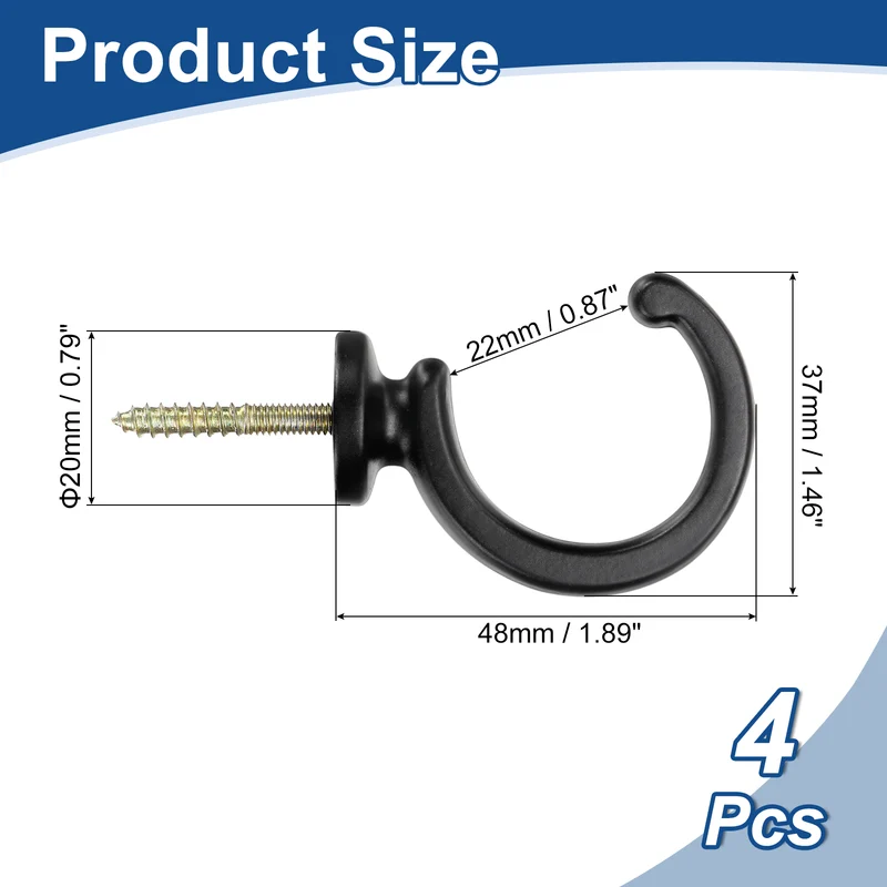 4Pcs Curtain Holdbacks Wall Mounted Zinc Alloy Drapery Tiebacks Hooks Black