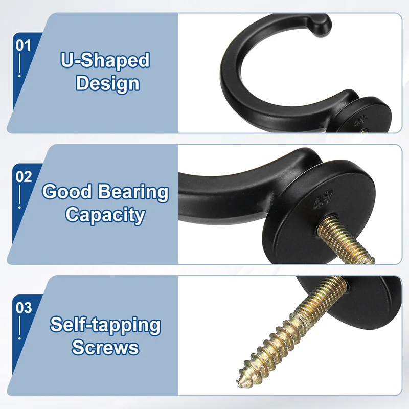 4Pcs Curtain Holdbacks Wall Mounted Zinc Alloy Drapery Tiebacks Hooks Black
