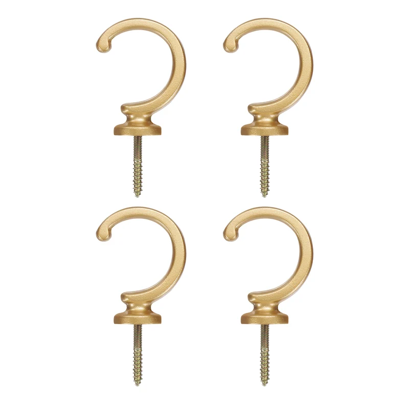 4Pcs Curtain Holdbacks Wall Mounted Zinc Alloy Drapery Tiebacks Hooks Golden