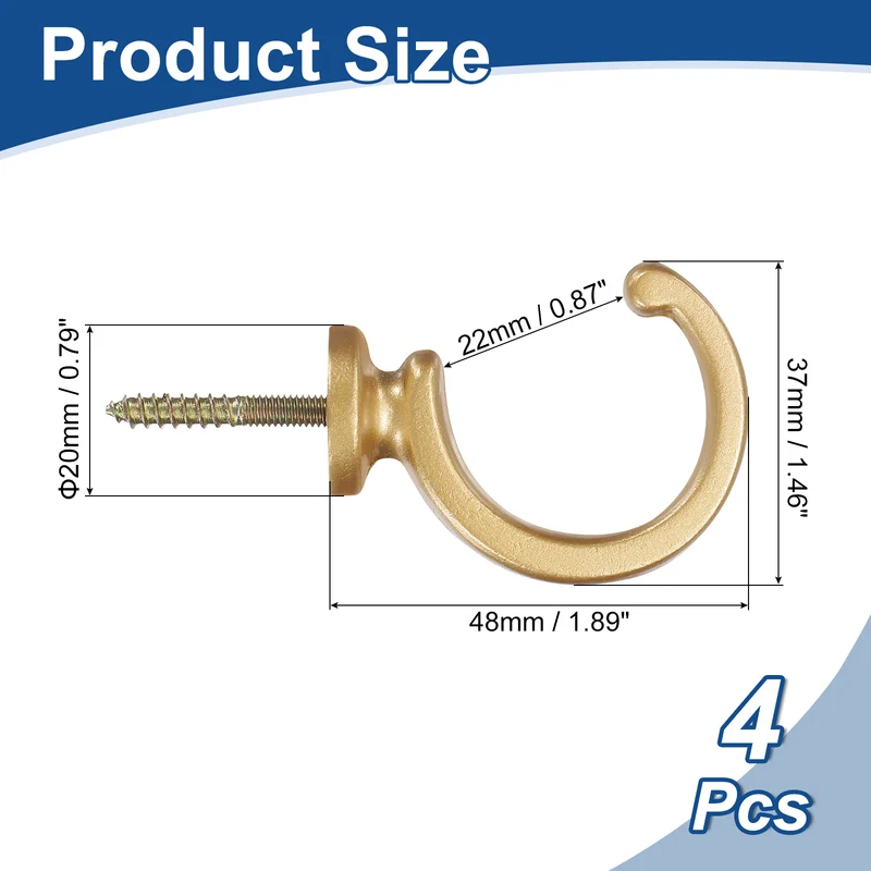 4Pcs Curtain Holdbacks Wall Mounted Zinc Alloy Drapery Tiebacks Hooks Golden