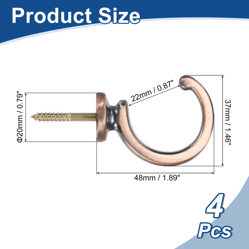 4Pcs Curtain Holdbacks, Wall Mounted Zinc Alloy Drapery Tiebacks Hooks, Copper