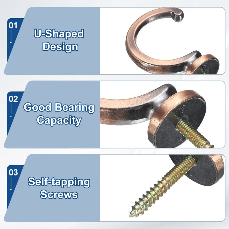 4Pcs Curtain Holdbacks, Wall Mounted Zinc Alloy Drapery Tiebacks Hooks, Copper