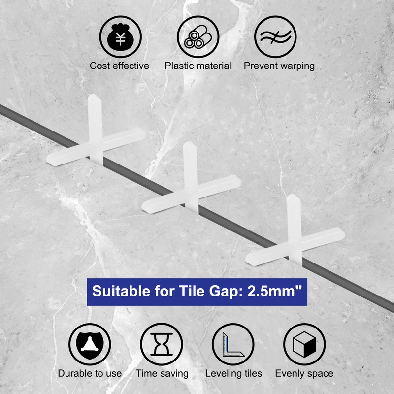 2000Pcs Tile Spacers, 2.25mm 3/32" Cross Shape Wall Floor Tile Spacer, White