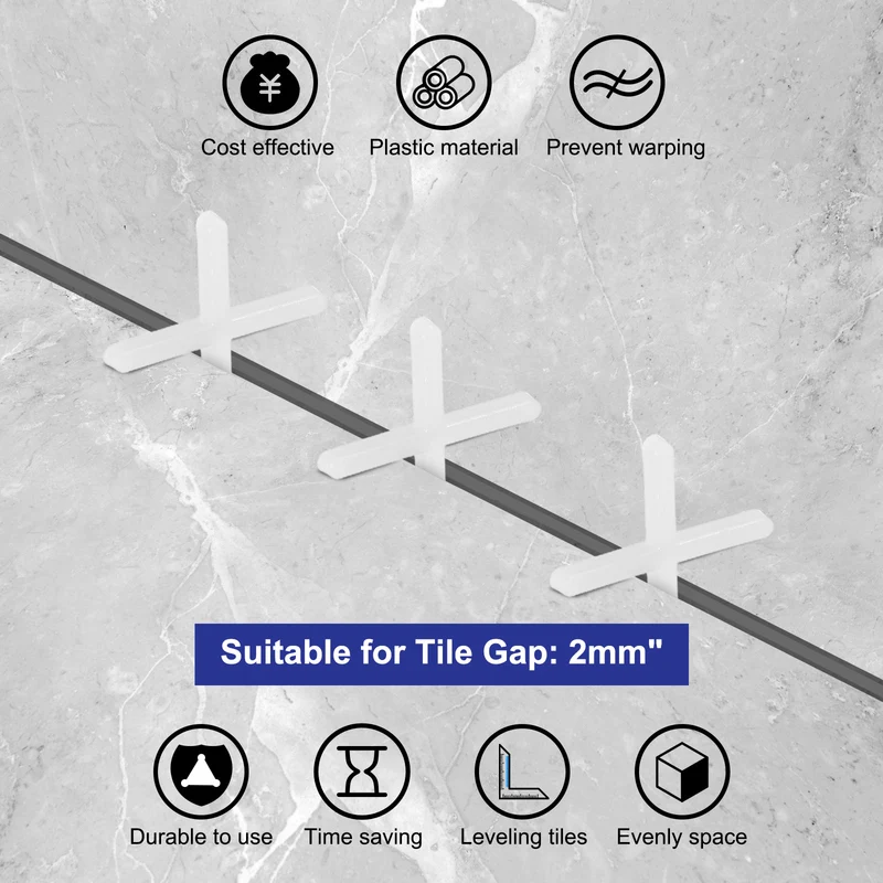 2000Pcs Tile Spacers, 2mm 5/64" Cross Shape Wall Floor Tile Spacer, White