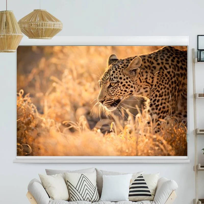 Kassettenrollo Motiv "Leopard Sonnenuntergang" | bis B 420 x H 420 cm