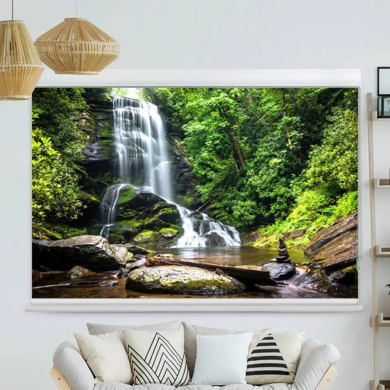 Kassettenrollo Motiv "Wasserfall Wald Steine" | bis B 420 x H 420 cm