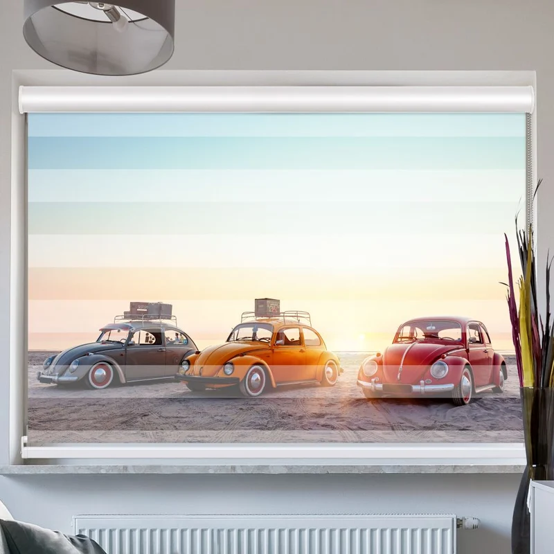 Doppelrollo mit Kassette "Vw Kaefer Strand"
