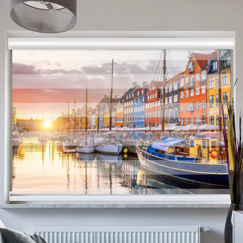 Doppelrollo mit Kassette "Skyline Kopenhagen Nyhavn"