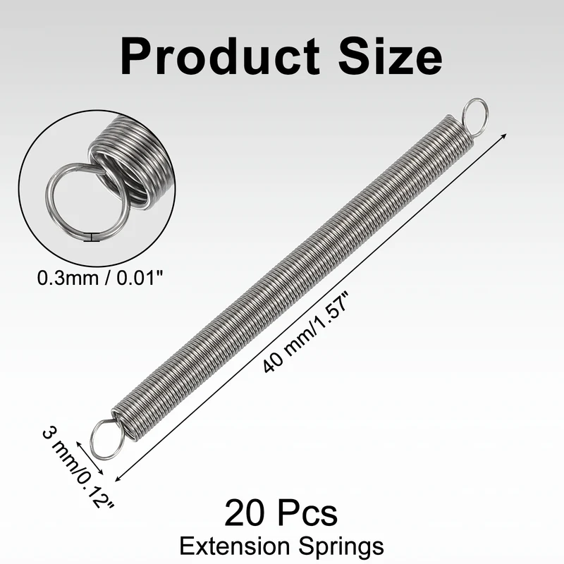 20pcs Extension Springs,0.01"x0.12"x1.57" 304 Stainless Steel Spring