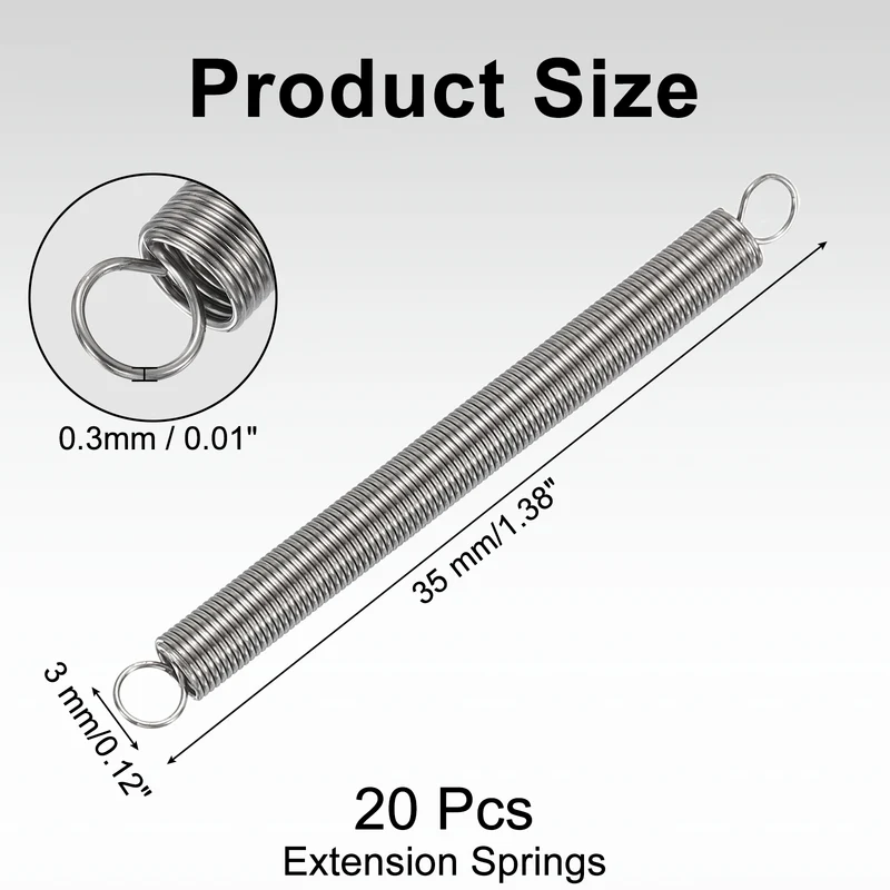 20pcs Extension Springs,0.01"x0.12"x1.38" 304 Stainless Steel Spring