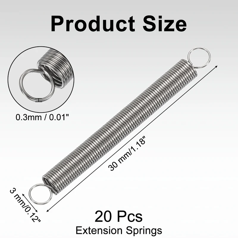 20pcs Extension Springs,0.01"x0.12"x1.18" 304 Stainless Steel Spring
