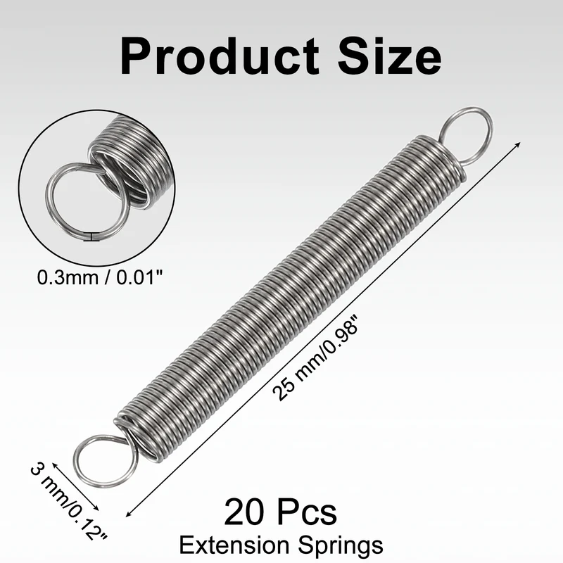 20pcs Extension Springs,0.01"x0.12"x0.98" 304 Stainless Steel Spring