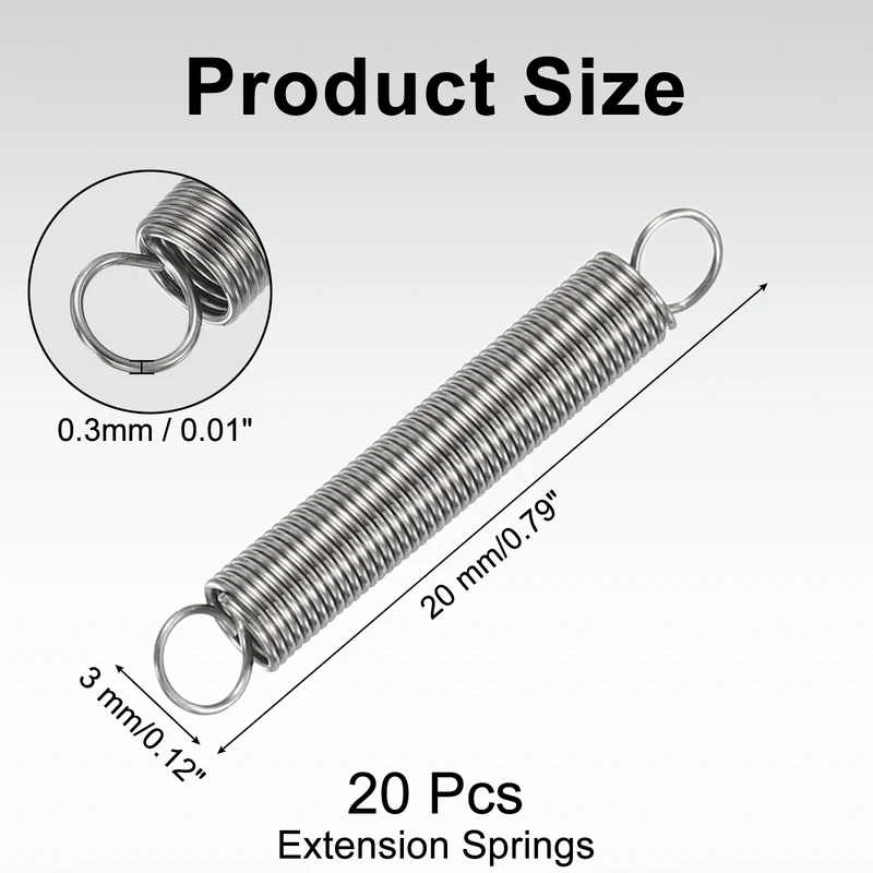 20pcs Extension Springs,0.01"x0.12"x0.79" 304 Stainless Steel Spring