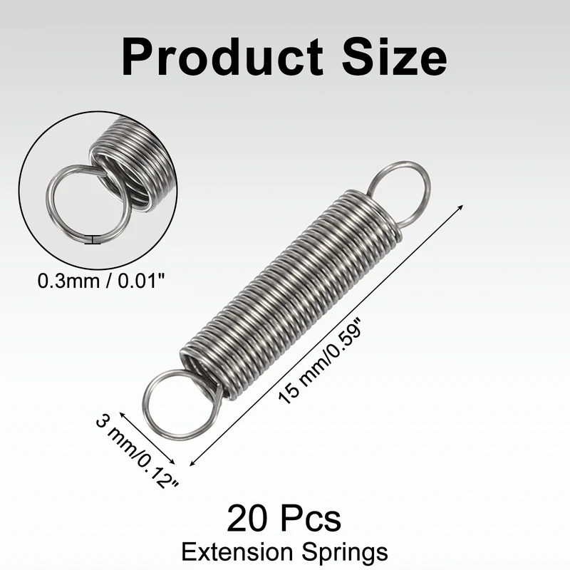 20pcs Extension Springs,0.01"x0.12"x0.59" 304 Stainless Steel Spring