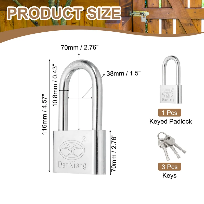 Keyed Padlock 2.8" Wide Body Steel Pin Tumbler Padlocks with 3 Keys(116mm)
