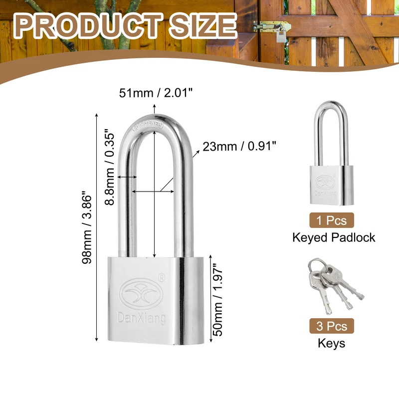 Keyed Padlock 2" Wide Body Steel Pin Tumbler Padlocks with 3 Keys(98mm)