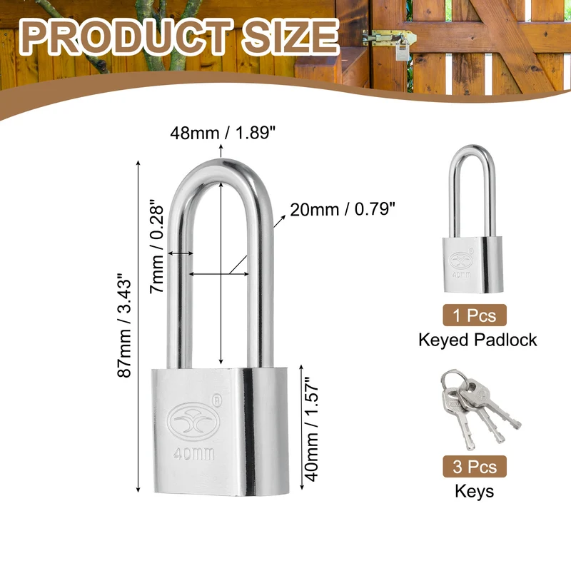 Keyed Padlock 1.6" Wide Body Steel Pin Tumbler Padlocks with 3 Keys(87mm)