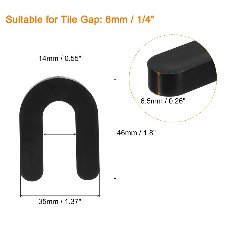 100Pcs Horseshoe Shim Tile Spacers 6mm 1/4 Inch U Shape Plastic Wall Floor Tile Spacers for Tile Leveling, Black