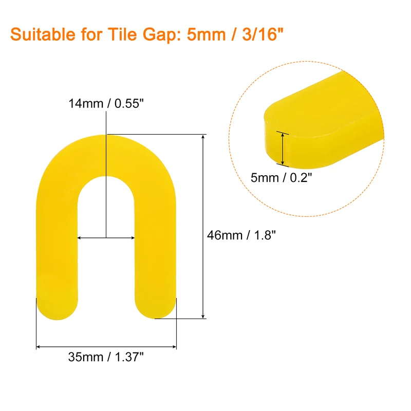 500Pcs Horseshoe Shim Tile Spacers Wall Floor Tile Plastic 3/16 Inch Yellow