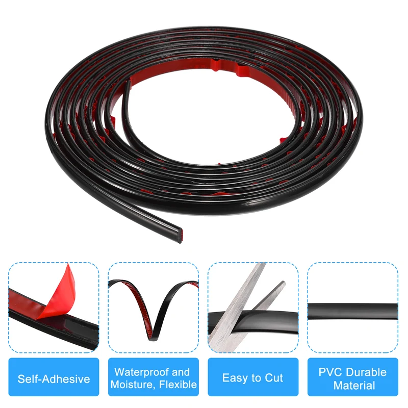 10Ft x 0.31Inch Flexible Molding Trim Self Adhesive (Bright Black)