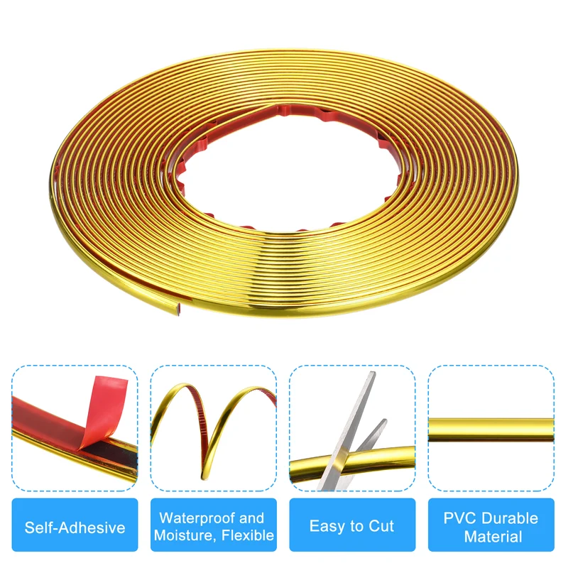 33Ft x 0.31Inch Flexible Molding Trim Self Adhesive (Golden Color)