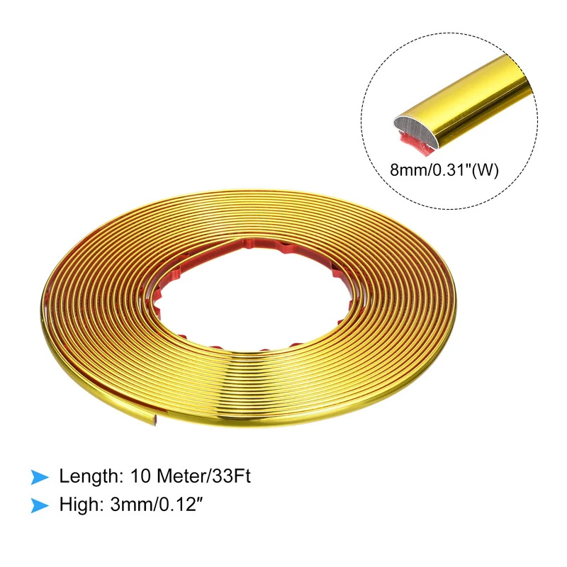 33Ft x 0.31Inch Flexible Molding Trim Self Adhesive (Golden Color)