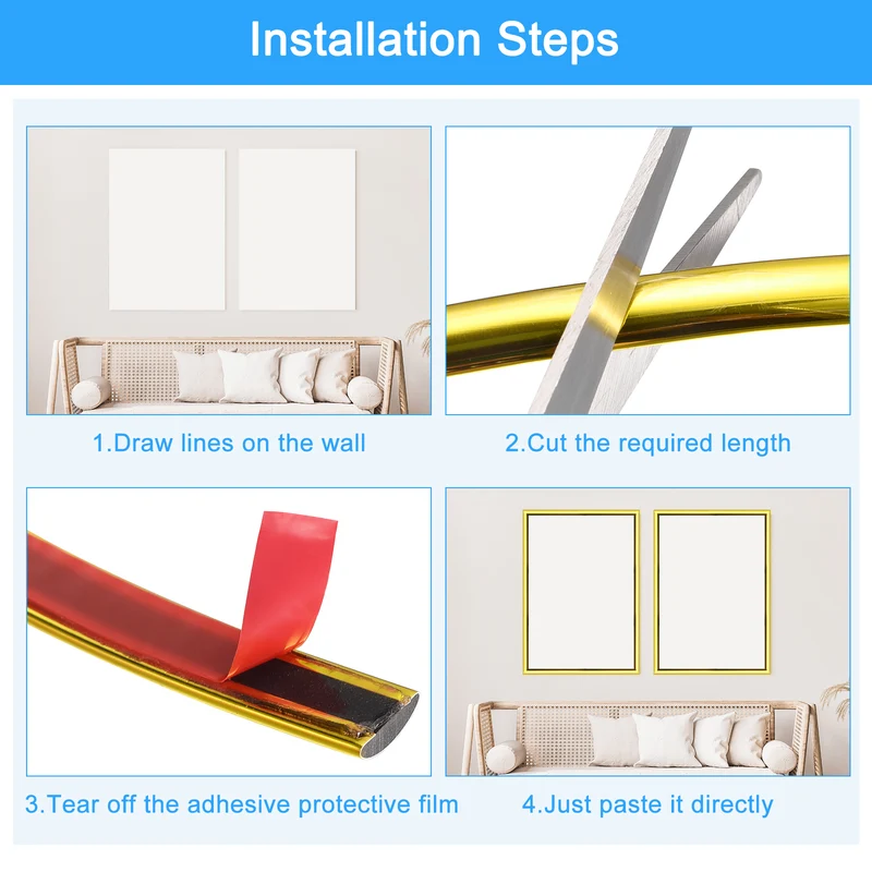 16.4Ft x 0.31Inch Flexible Molding Trim Self Adhesive (Golden Color)