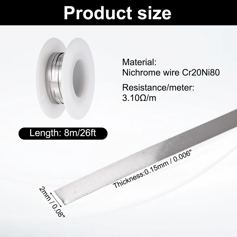 26ft Nichrome Flat Wire Ni80 Electric Resistance Wire 0.006"x0.08", for DIY