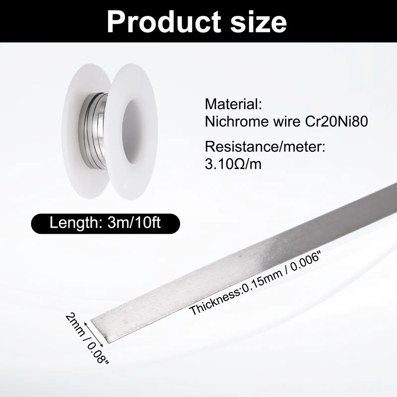 10ft Nichrome Flat Wire Ni80 Electric Resistance Wire 0.006"x0.08", for DIY