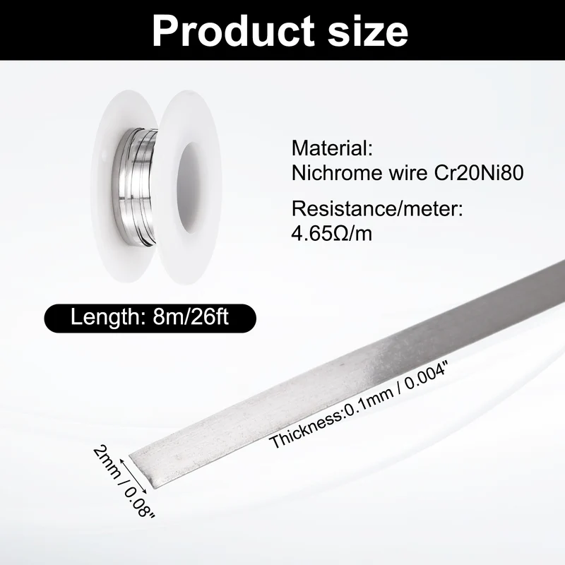 26ft Nichrome Flat Wire Ni80 Electric Resistance Wire 0.004"x0.08", for DIY