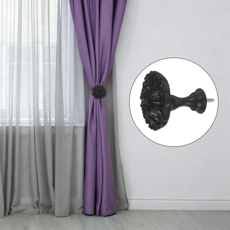 4Pcs Curtain Holdbacks Blossom Window Drapery Medallion Holdbacks, Black