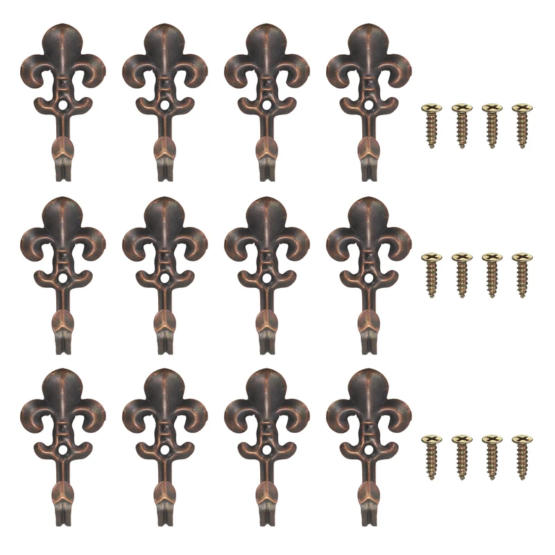 12Pcs Decorative Wall Hooks Flower Wall Mounted Hanging Hooks, Coppery