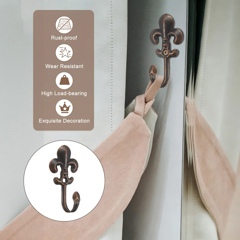 12Pcs Decorative Wall Hooks Flower Wall Mounted Hanging Hooks, Coppery