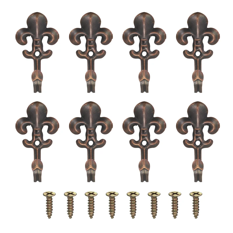 8Pcs Decorative Wall Hooks Flower Wall Mounted Hanging Hooks, Coppery