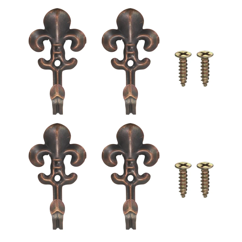 4Pcs Decorative Wall Hooks Flower Wall Mounted Hanging Hooks, Coppery
