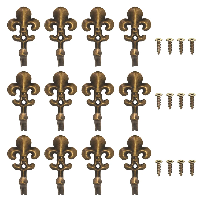 12Pcs Decorative Wall Hooks Flower Wall Mounted Hanging Hooks, Bronze