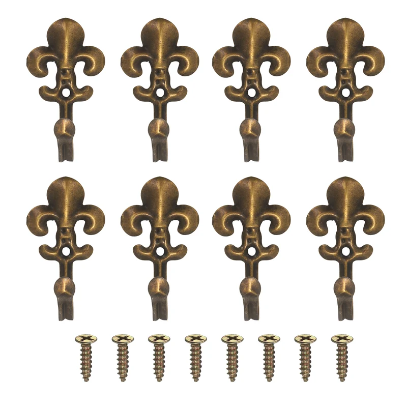 8Pcs Decorative Wall Hooks Flower Wall Mounted Hanging Hooks, Bronze