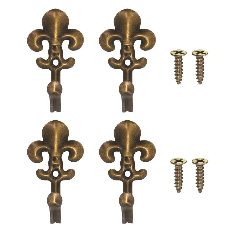 4Pcs Decorative Wall Hooks Flower Wall Mounted Hanging Hooks, Bronze